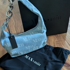 Max + Min Denim Logo Print Chain Hobo Bag + Dust Bag New in Box ❤️